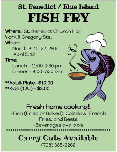 The Lenten <strong>fish fry</strong> is a long-standing tradition in the Midwestern United States, particularly in. . St benedict blue island fish fry 2022
